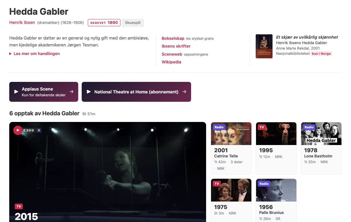 Hedda Gabler på Kulturbase: seks opptak fra 1956 til 2015, på TV og radio